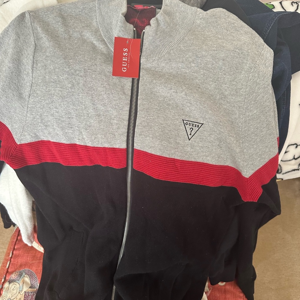 GUESS Men's Red and Black Jacket